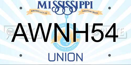 AWNH54 Mississippi License Plate