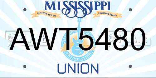AWT5480 Mississippi License Plate