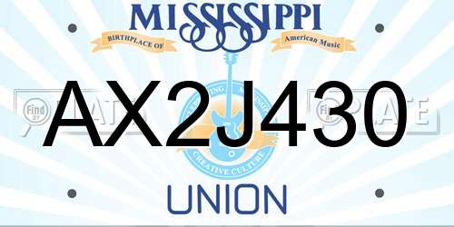AX2J430 Mississippi License Plate