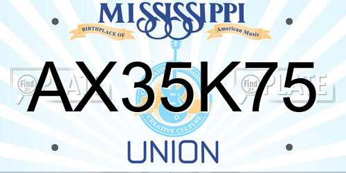 AX35K75 Mississippi License Plate
