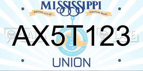 AX5T123 Mississippi License Plate