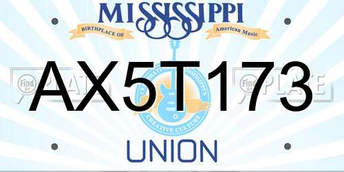 AX5T173 Mississippi License Plate