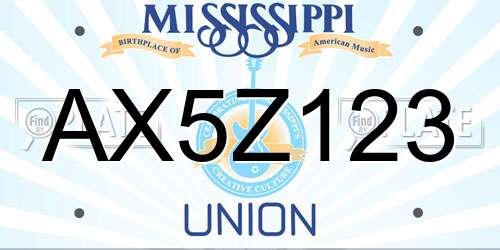 AX5Z123 Mississippi License Plate