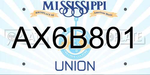 AX6B801 Mississippi License Plate