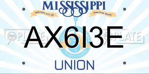 AX6I3E Mississippi License Plate