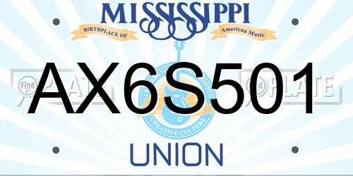 AX6S501 Mississippi License Plate