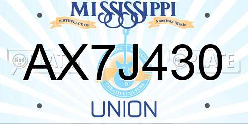 AX7J430 Mississippi License Plate