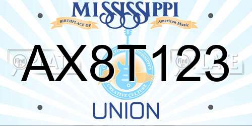 AX8T123 Mississippi License Plate