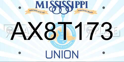 AX8T173 Mississippi License Plate