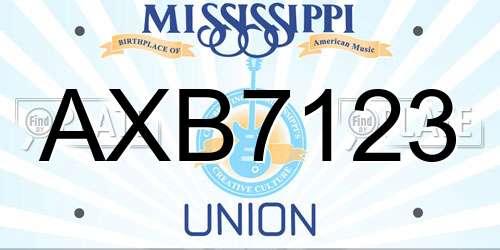 AXB7123 Mississippi License Plate