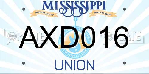 AXD016 Mississippi License Plate