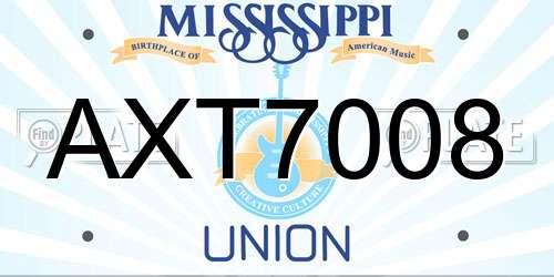AXT7008 Mississippi License Plate