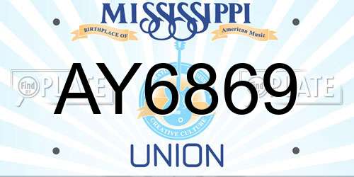 AY6869 Mississippi License Plate