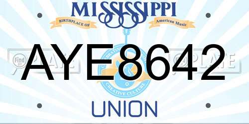 AYE8642 Mississippi License Plate