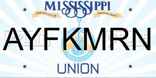 AYFKMRN Mississippi License Plate