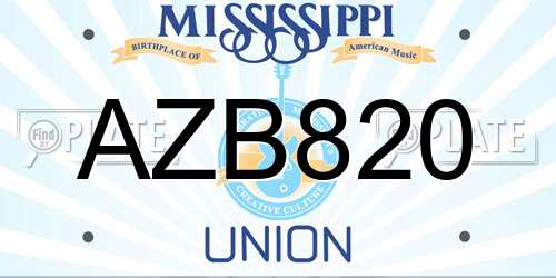 AZB820 Mississippi License Plate