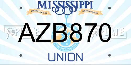 AZB870 Mississippi License Plate