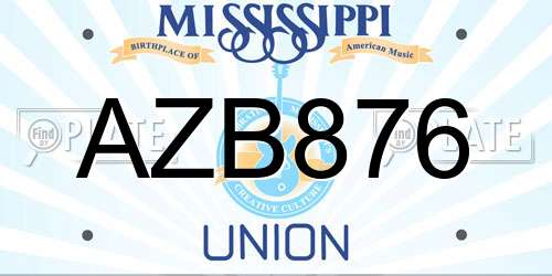 AZB876 Mississippi License Plate