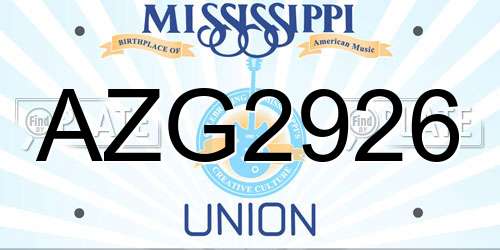 AZG2926 Mississippi License Plate