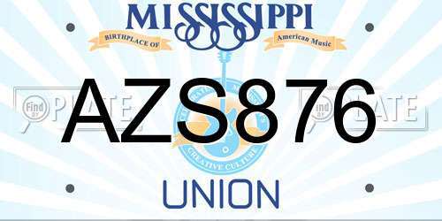 AZS876 Mississippi License Plate