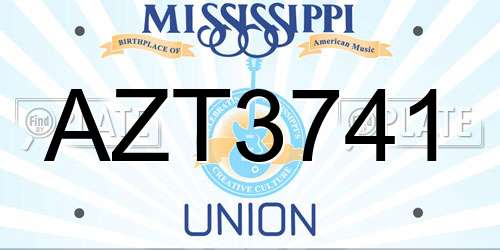 AZT3741 Mississippi License Plate
