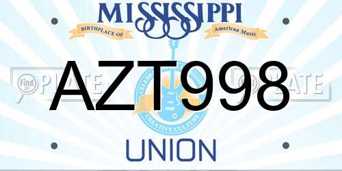 AZT998 Mississippi License Plate