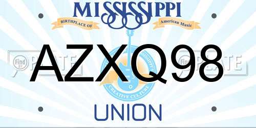 AZXQ98 Mississippi License Plate