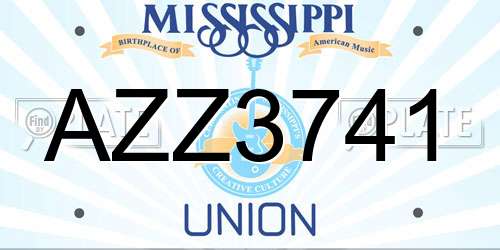 AZZ3741 Mississippi License Plate