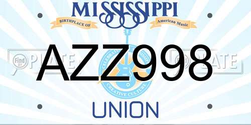AZZ998 Mississippi License Plate