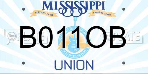 B011OB Mississippi License Plate