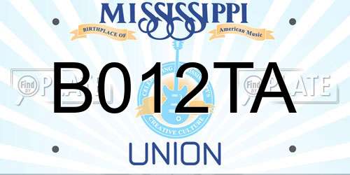 B012TA Mississippi License Plate