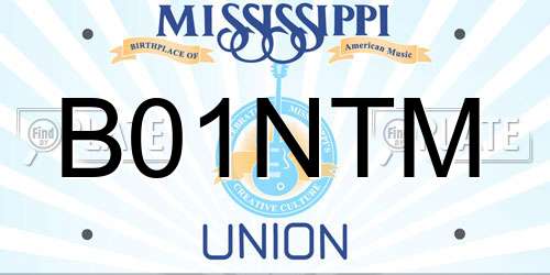 B01NTM Mississippi License Plate