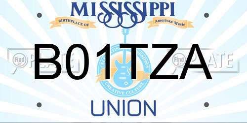 B01TZA Mississippi License Plate