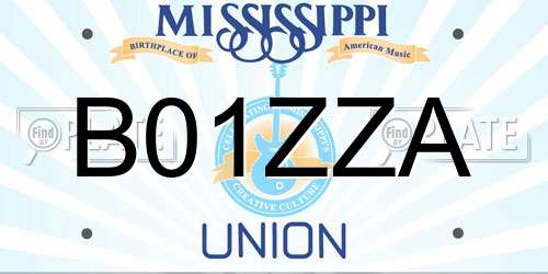B01ZZA Mississippi License Plate