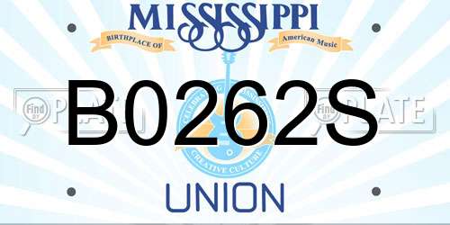 B0262S Mississippi License Plate