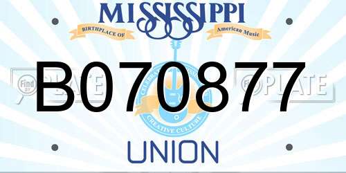 B070877 Mississippi License Plate