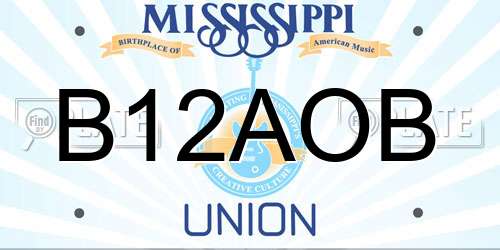B12AOB Mississippi License Plate