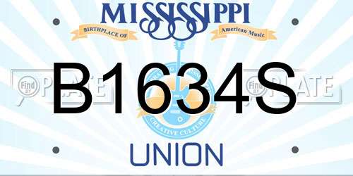 B1634S Mississippi License Plate