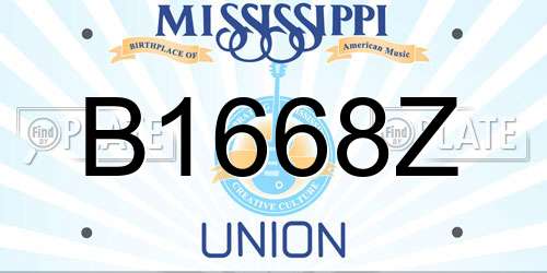 B1668Z Mississippi License Plate