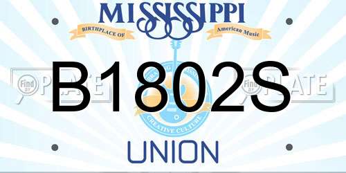 B1802S Mississippi License Plate