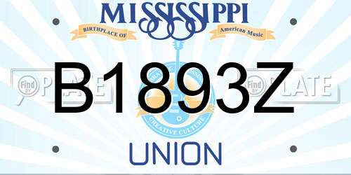 B1893Z Mississippi License Plate