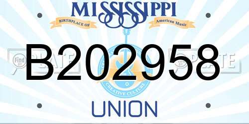 B202958 Mississippi License Plate