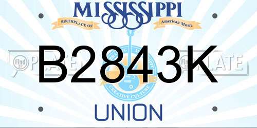 B2843K Mississippi License Plate