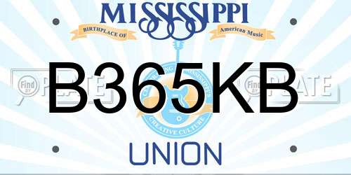 B365KB Mississippi License Plate