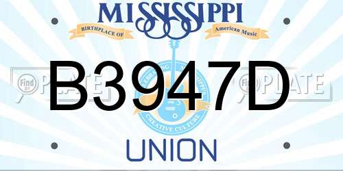 B3947D Mississippi License Plate