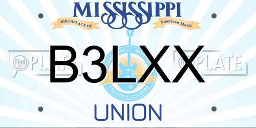 B3LXX Mississippi License Plate