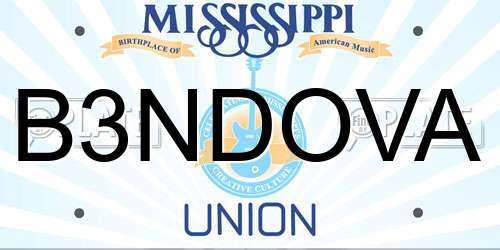 B3NDOVA Mississippi License Plate