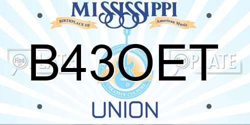 B43OET Mississippi License Plate