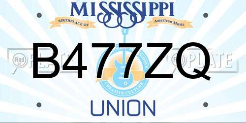 B477ZQ Mississippi License Plate