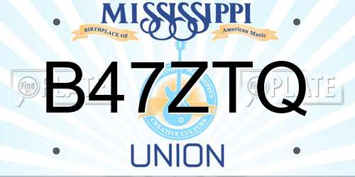B47ZTQ Mississippi License Plate